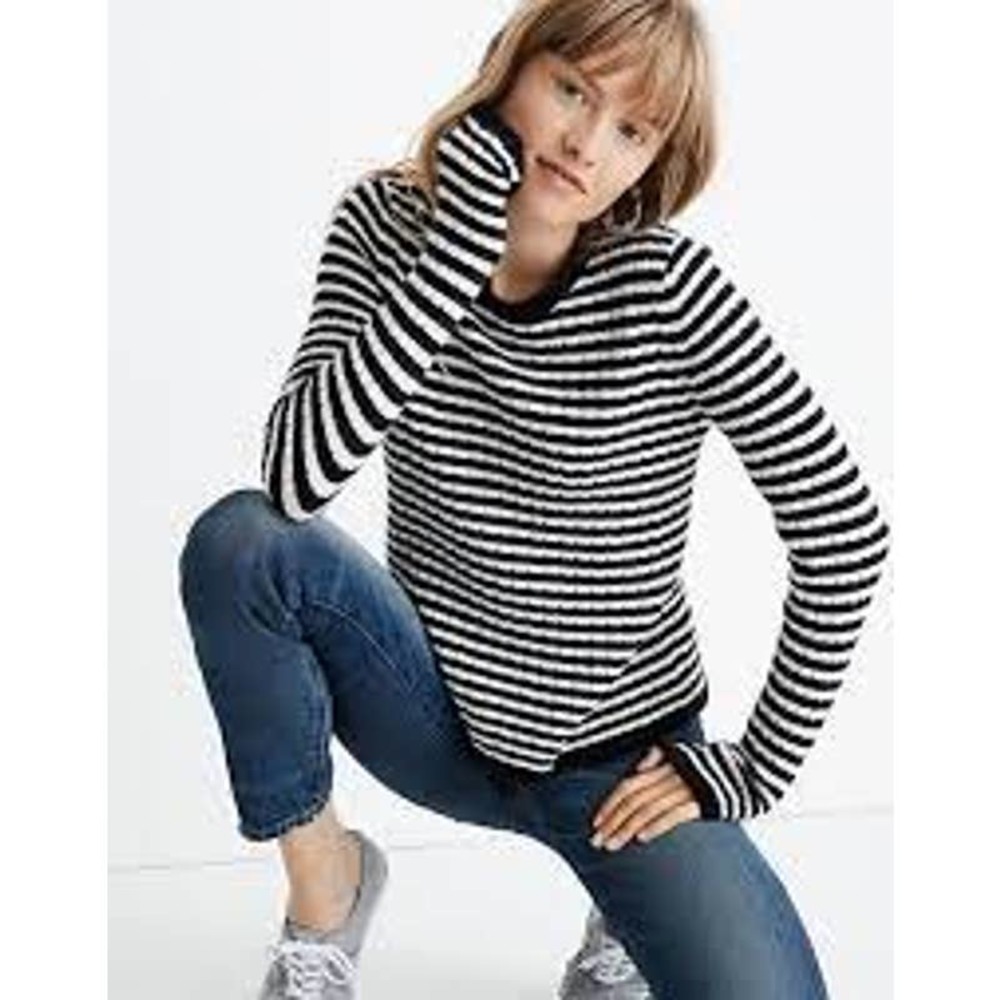 Madewell Alpaca Blend Blue White Stripe Soft Crew Neck Sweater, sz L